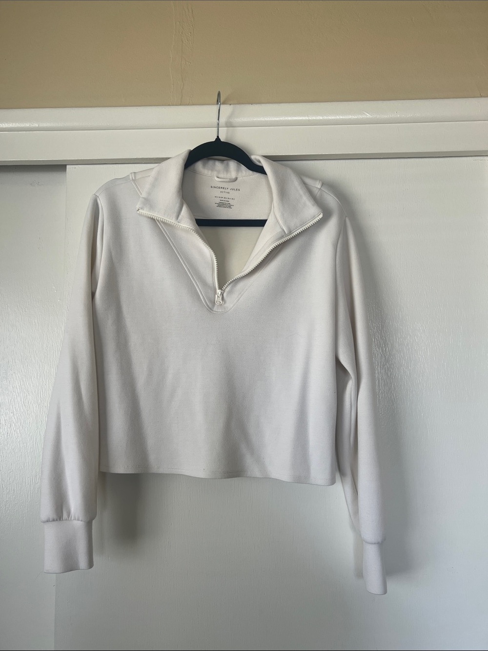 Sincerly Jules Cream Half-Zip Cropped Pullover. Buttery soft fabric.